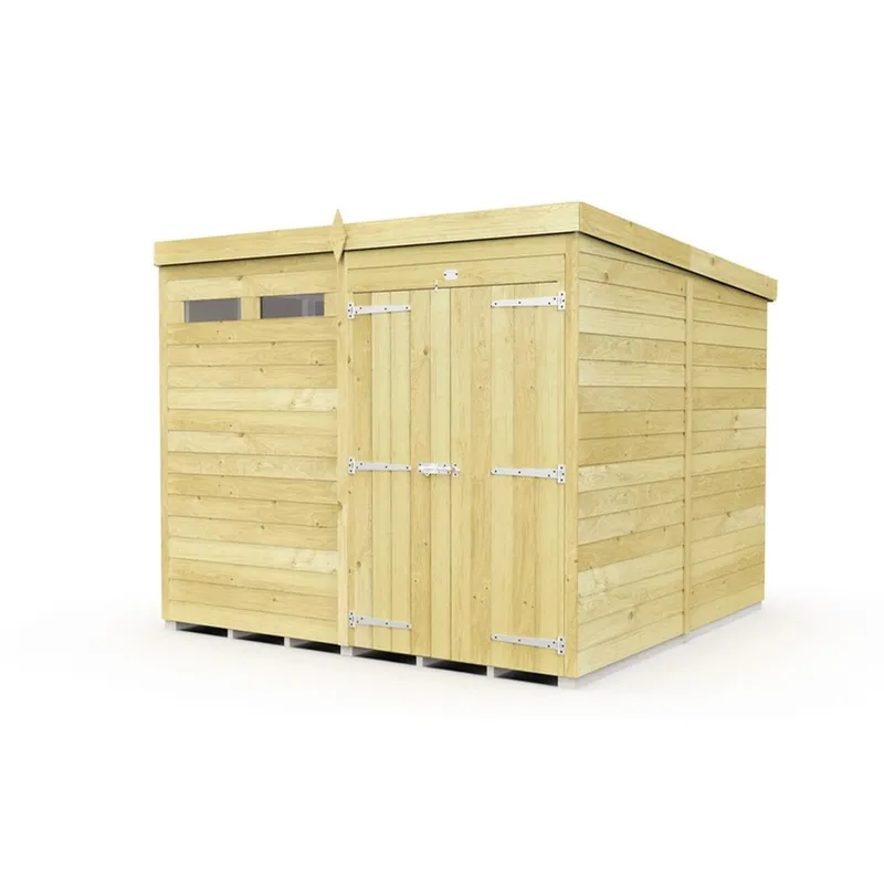 8 x 8 Feet Pent Security Shed - Double Door - Wood - L231 x W243 x H201 cm