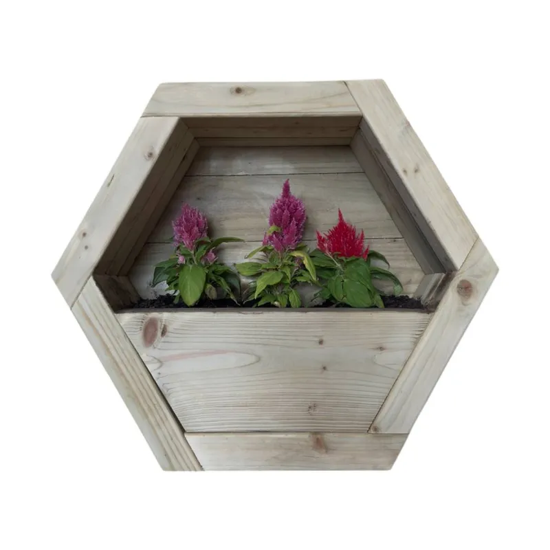 Buttercup Farm Medium Hanging Wooden Hexagon Wall Planter - L16 x W44 x H38 cm in Light Brown Light Brown