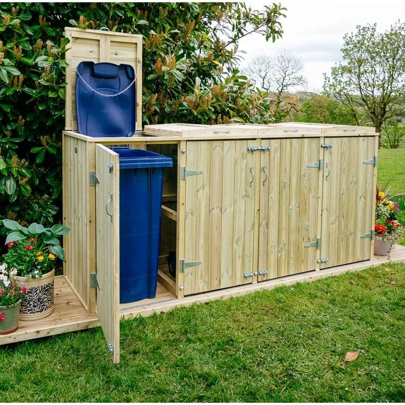 Buttercup Farm Shireburn Bin Store, Fits 2x 180L/240L Wheelie Bins & 4x Boxes in Brown Brown
