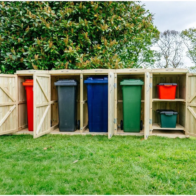 Buttercup Farm Shireburn Bin Store, Fits 4x 180L/240L Wheelie Bins & 2x Boxes in Brown Brown