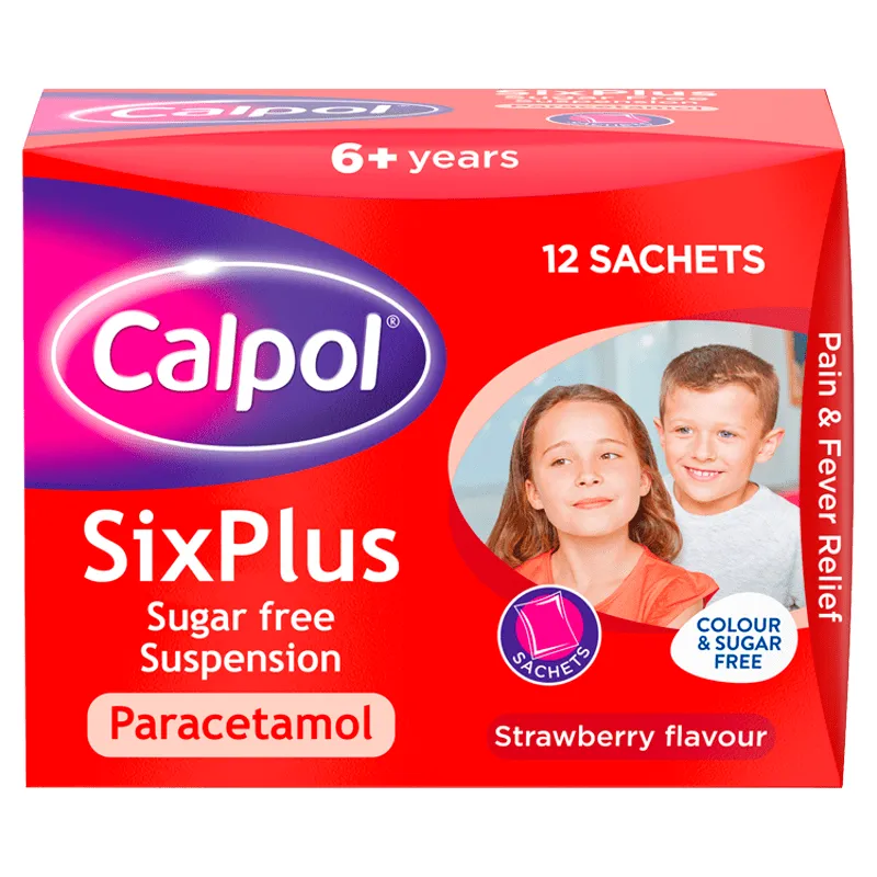 Calpol Six Plus Sugar-Free Strawberry Flavour Sachets 5ml Pack of 12