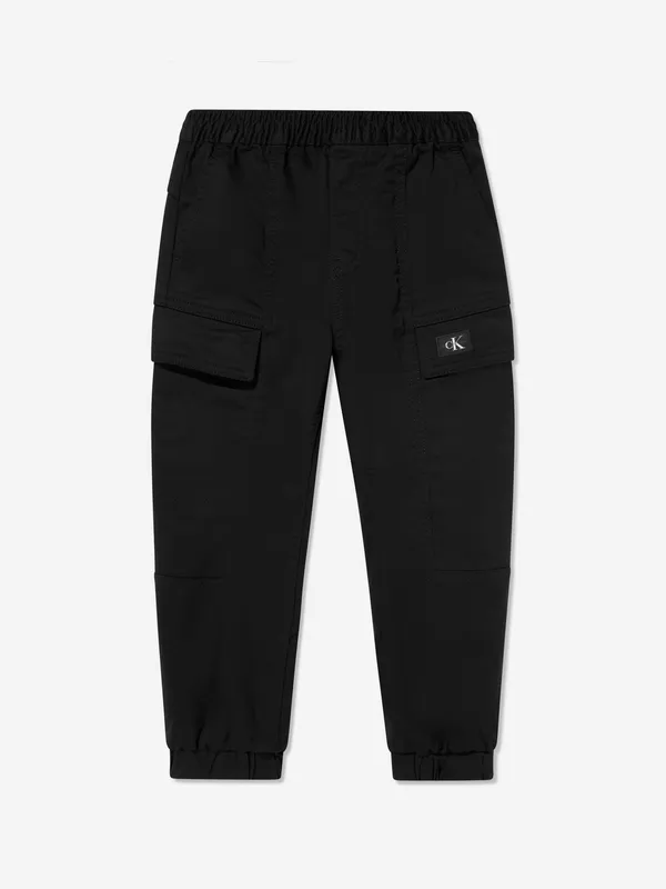 Calvin Klein Boys Sateen Cargo Trousers in Black
