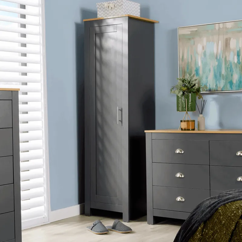 Camden 1 Door Wardrobe Graphite with Oak Top