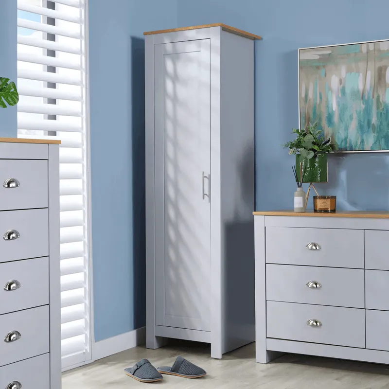 Camden 1 Door Wardrobe Grey with Oak Top