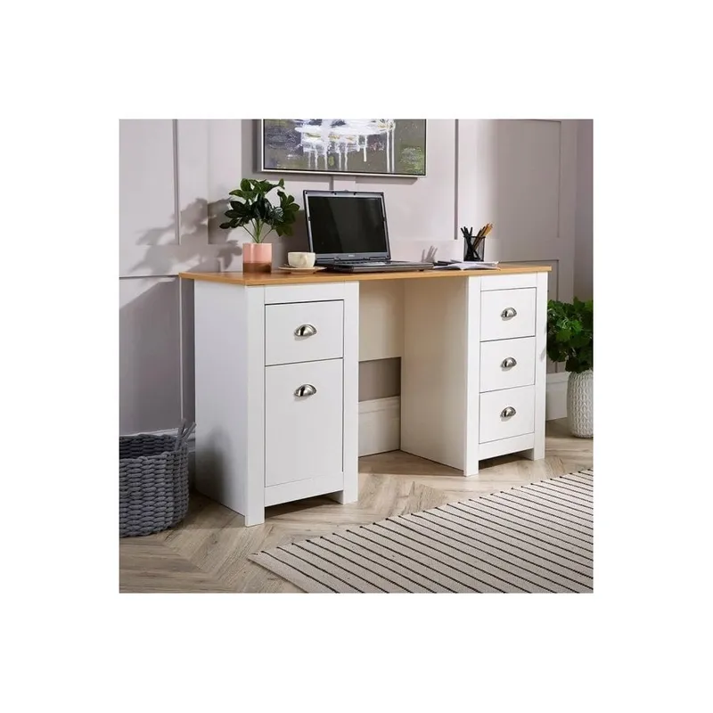 Camden Pedestal Desk with Drawers White