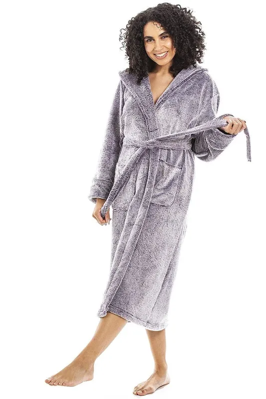 Camille Women's Deep Pile Full Length Fleece Bathrobe in Purple Size: 10-12 Purple 10-12
