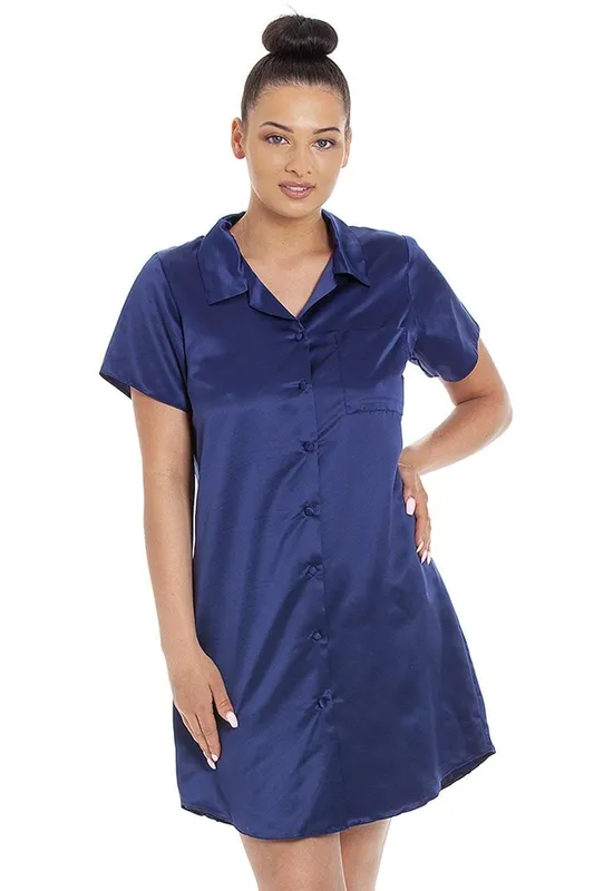 Camille Women's Luxury Satin Nightshirt in Navy Size: 12 Navy 12