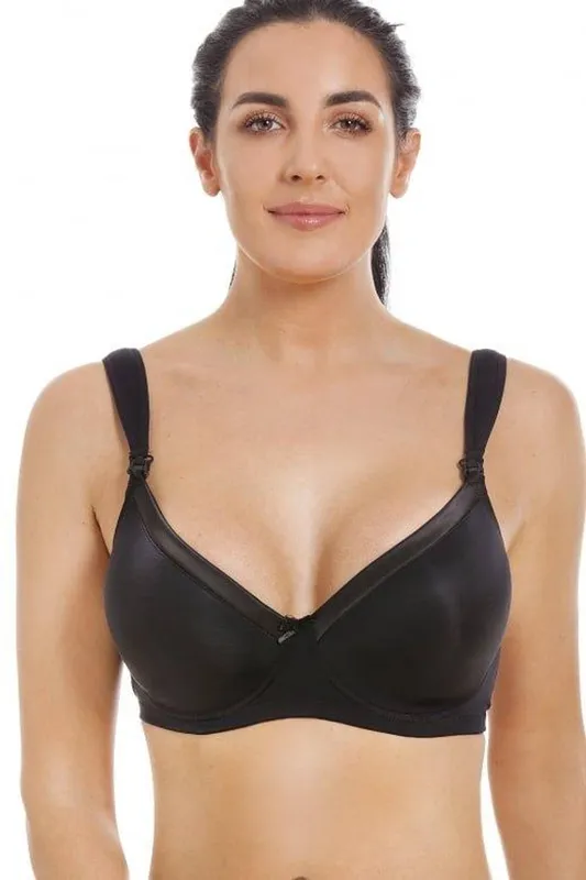 Camille Women's Satin Moulded Cup Underwired Nursing Bra in Black Size: 34C Black female