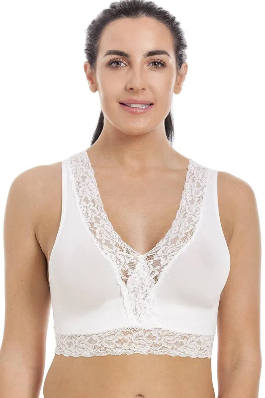 Camille Women's Seamfree Lace Maternity Sleeping Bra in White Size: Large - White - Size: L