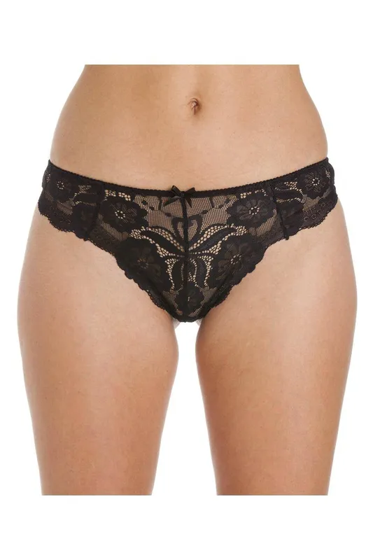Camille Women's Two Pack Floral Lace Thong in Black Size: 8 Black 8 female