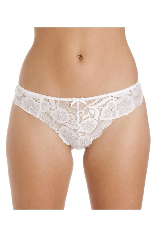 Camille Women's Two Pack Floral Lace Thong in White Size: 10 White 10