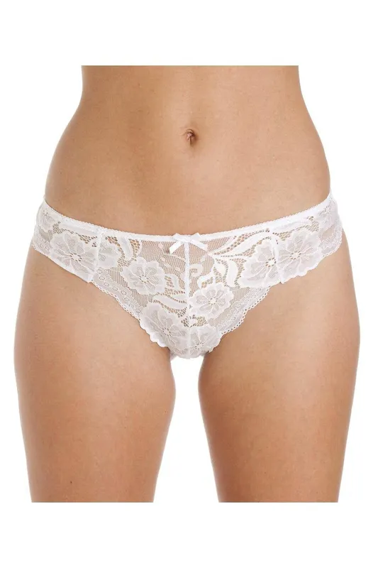Camille Women's Two Pack Floral Lace Thong in White Size: 8 White 8