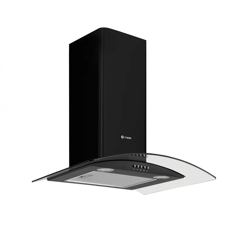 Caple CGC611BK 60cm Wide Black Curved Glass Wall-Mounted Cooker Hood