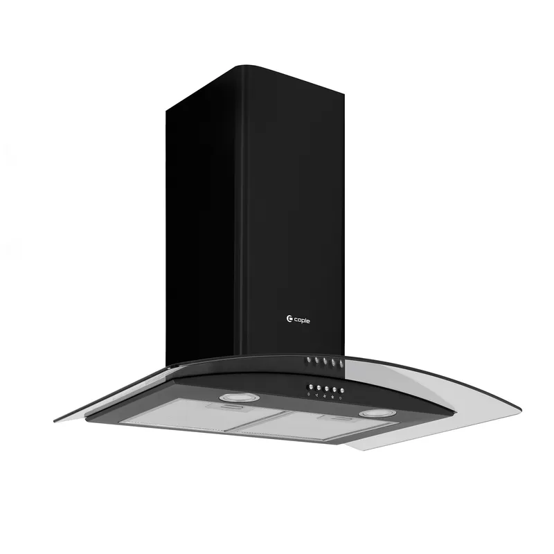 Caple CGC711BK 70cm Wide Black Curved Glass Wall-Mounted Cooker Hood