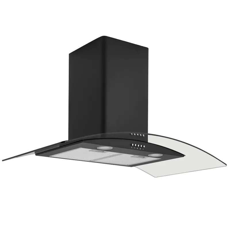 Caple CGC911BK 90cm Wide Black Curved Glass Wall-Mounted Cooker Hood