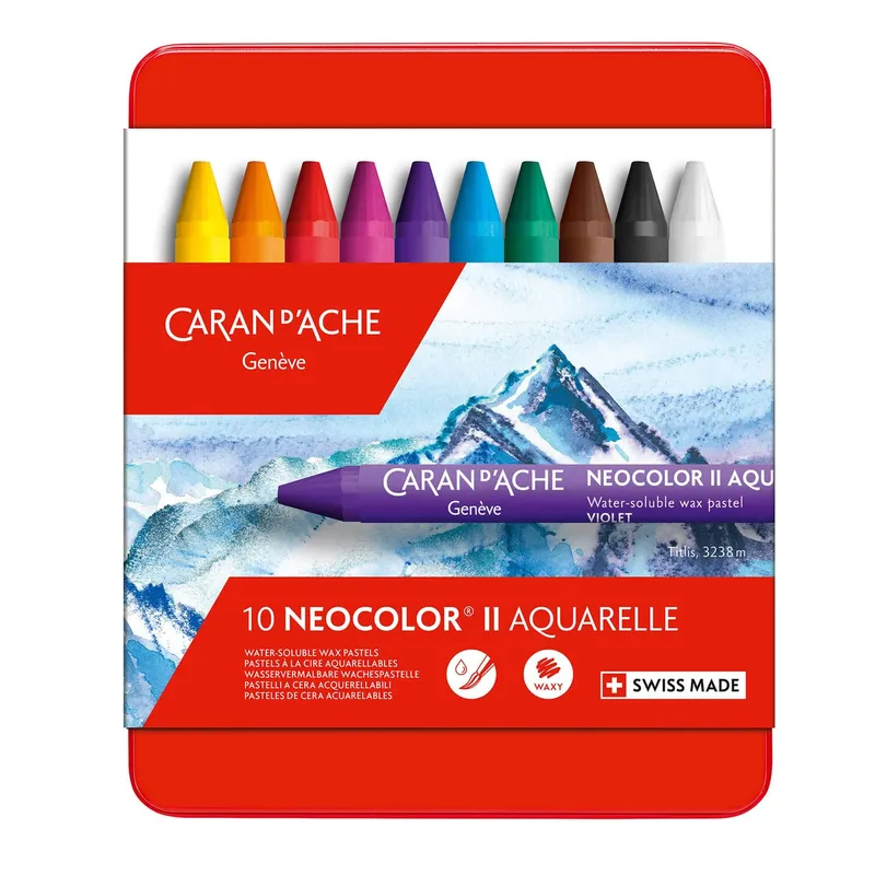 Caran d'Ache Neocolor II Aquarelle - Water-Soluble Wax Pastels - Set of 10