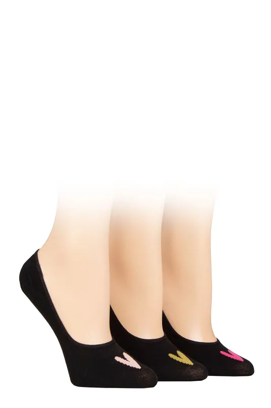 Women's 3 Pair Caroline Gardner Casual Shoe Liner Socks Hearts Black 4-8 - Black - Size: Small