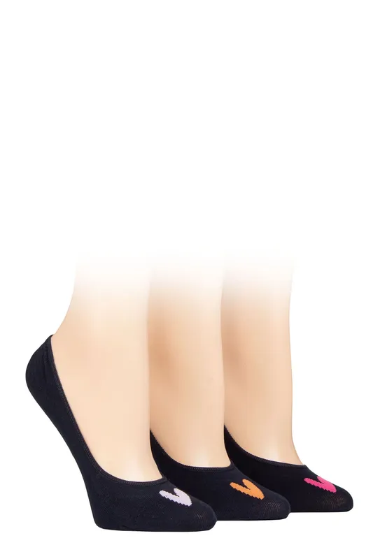 Women's 3 Pair Caroline Gardner Casual Shoe Liner Socks Hearts Navy 4-8 - Blue - Size: Small