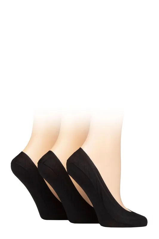 Women's 3 Pair Caroline Gardner Plain Cotton No-Show Shoe Liner Socks Black 4-8 - Black - Size: Small
