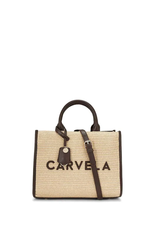 Carvela Women's 'Frame Raffia Midi' Bag in Beige Beige