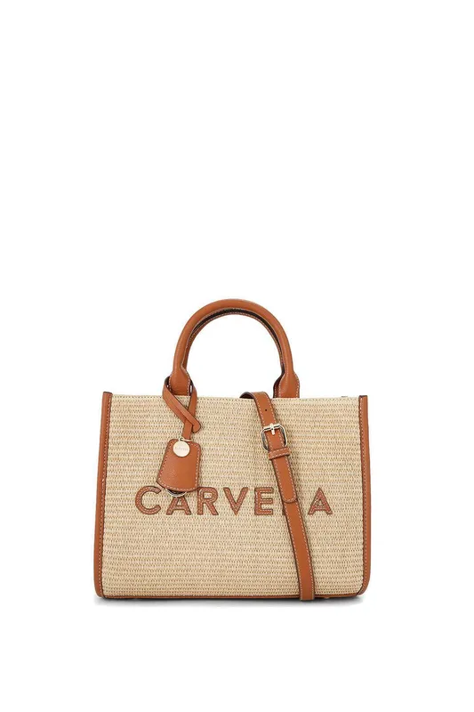 Carvela Women's 'Frame Raffia Midi' Bag in Light Brown Light Brown
