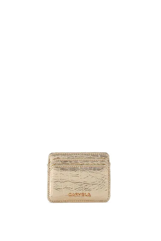 Carvela Women's 'Jessica Card Holder' Croc Print Bag in Gold - Gold