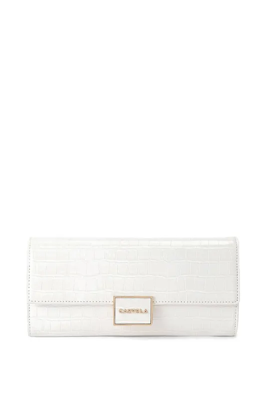 Carvela Women's 'Jessica Clutch' Croc Print Bag in Cream - Cream