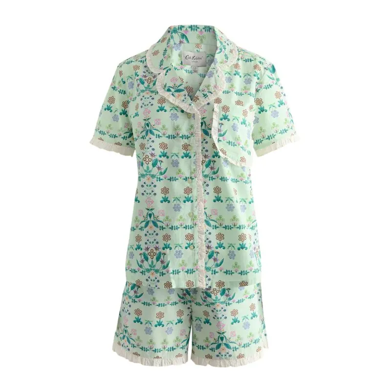 Cath Kidston Women's Flowers Frill Detail Pyjama Set in Green Size: 16 Green 16