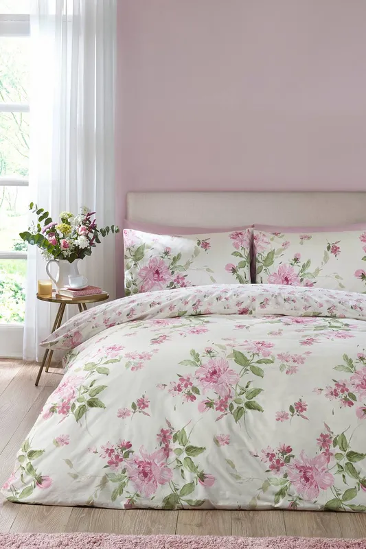 Catherine Lansfield 'Avebury Floral' Reversible Duvet Cover Set in Cream Size: Double Cream Double