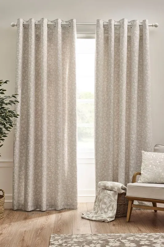 Catherine Lansfield Brooke Floral Ready Made Eyelet Curtains Natural