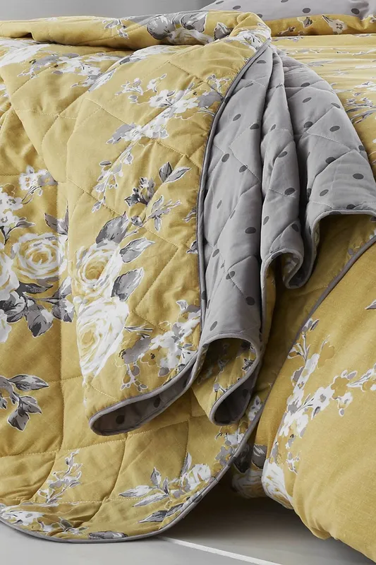 Catherine Lansfield 'Canterbury Floral' Bedspread in Mustard - Mustard - Size: One Size