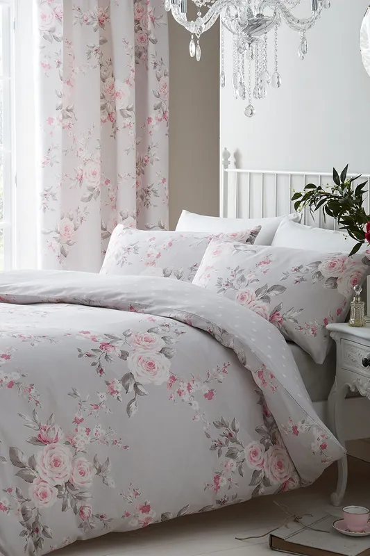 Catherine Lansfield 'Canterbury' Floral Duvet Set in Grey Size: Double Grey Double