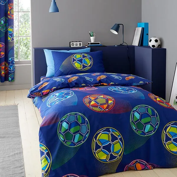 Catherine Lansfield Childrens Bright Football Single Duvet Set Navy