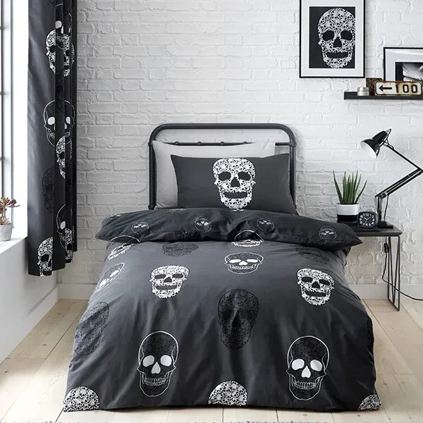 Catherine Lansfield Childrens Skulls Single Duvet Set Grey