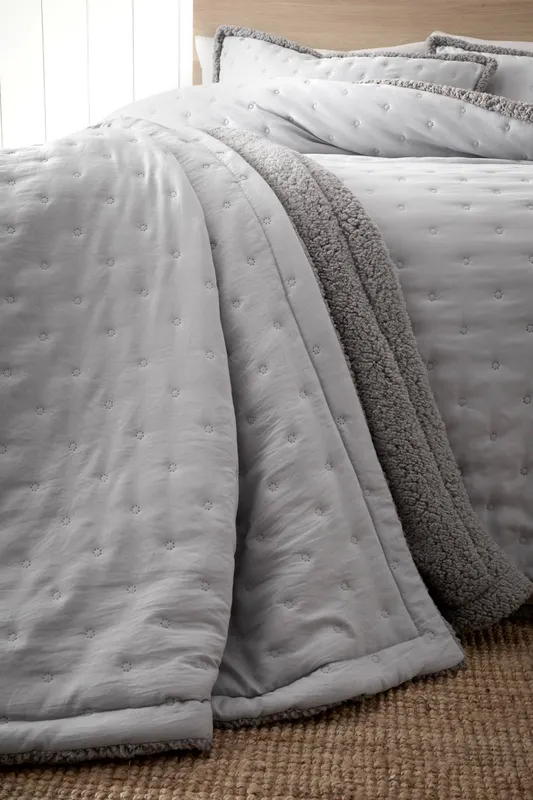Catherine Lansfield 'Cosy Nori' Soft Sherpa Bedspread in Silver Silver