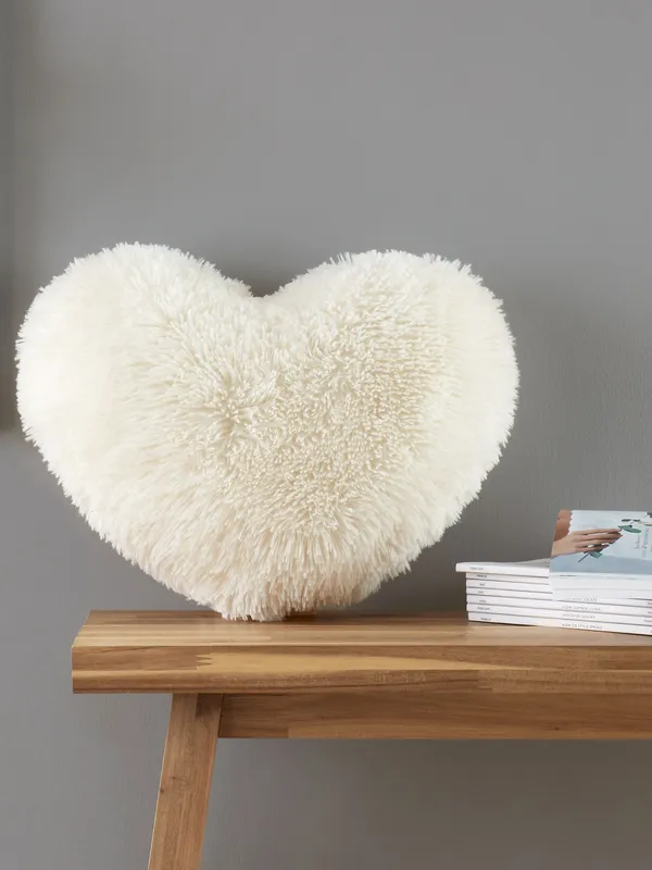 Catherine Lansfield 'Cuddly' Faux Fur Heart Cushion in Cream - Cream