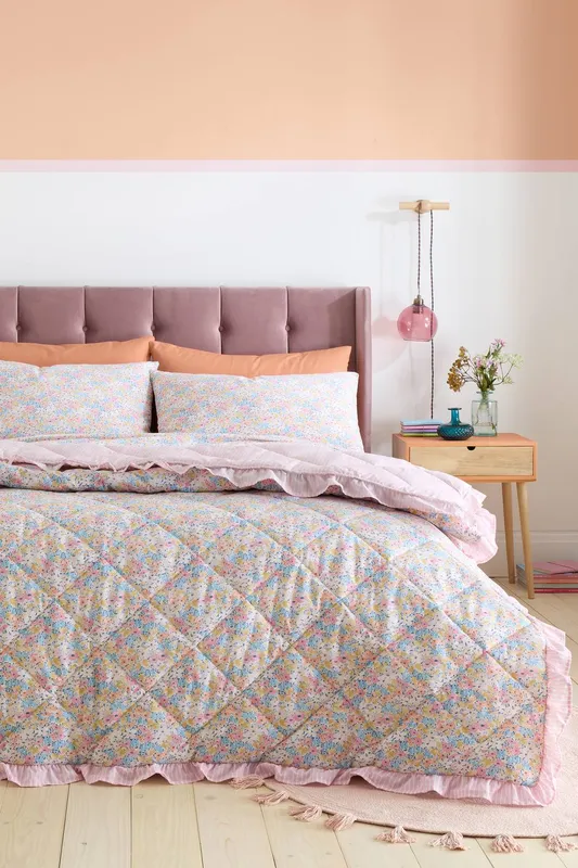 Catherine Lansfield 'Darcy Floral' Reversible Bedspread in Pink - Pink