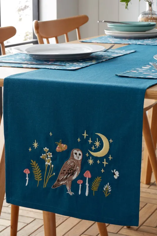 Catherine Lansfield 'Enchanted Twilight Animals' Cotton Dining Table Runner in Navy Navy