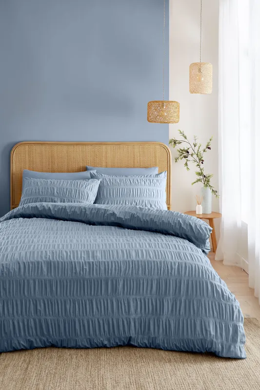 Catherine Lansfield Seersucker Double Duvet Set Lansfield Blue
