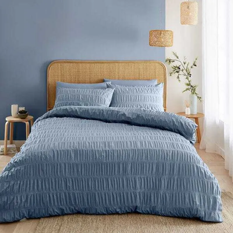 Catherine Lansfield Seersucker King Duvet Set Lansfield Blue