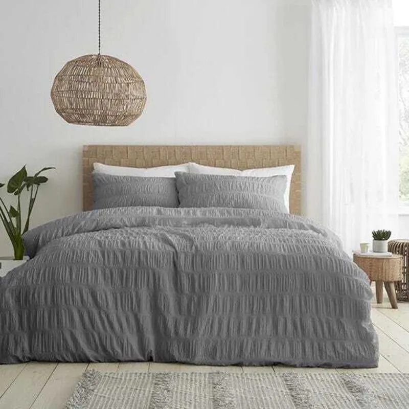 Catherine Lansfield - Seersucker Super King Duvet Set Grey