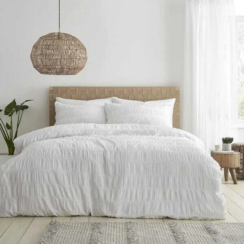 Catherine Lansfield Seersucker Super King Duvet Set White