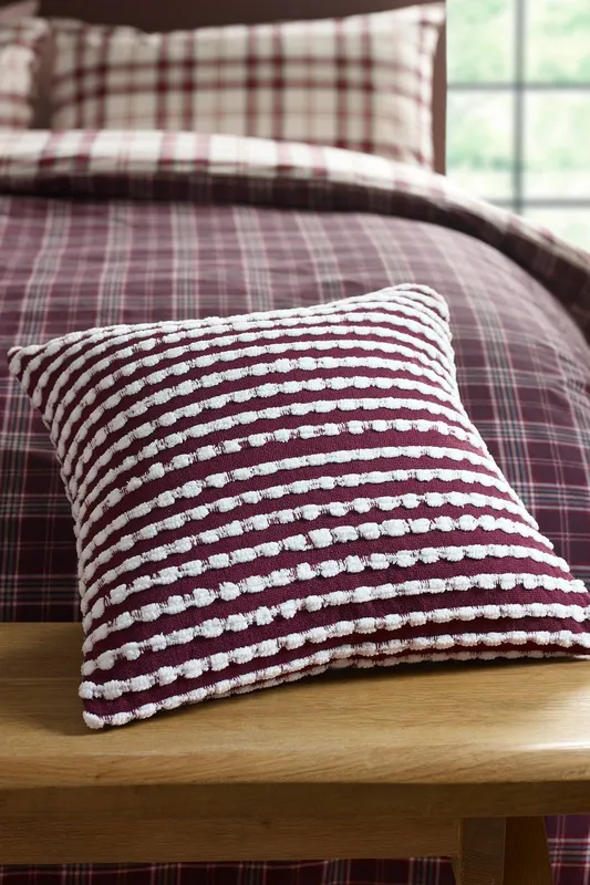 Catherine Lansfield 'Stab Stitch' Cushion in Plum Size: 43cm x 43cm - Plum