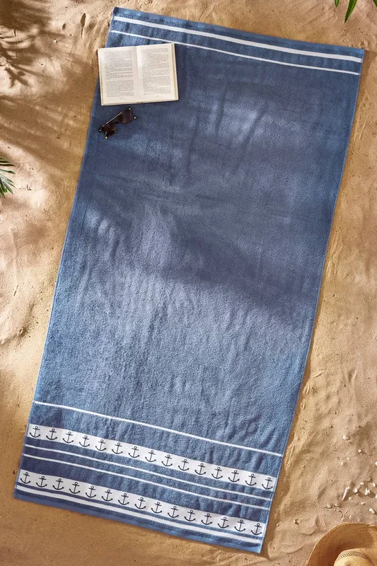 Catherine Lansfield 'Anchors' Cotton Extra Large Beach Towel in Blue Blue