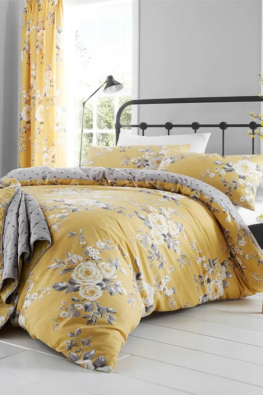 Catherine Lansfield 'Canterbury' Floral Duvet Set in Mustard Size: King - Mustard - Size: King