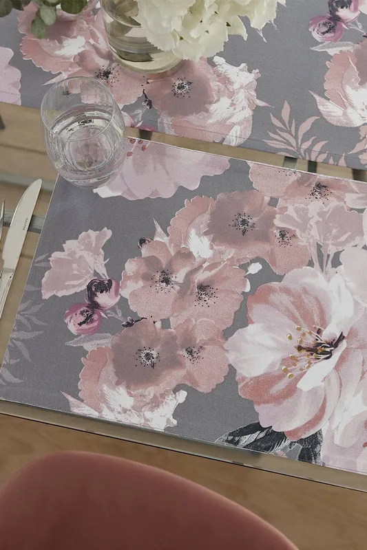 Catherine Lansfield 'Dramatic Floral' Place Mat Pair in Grey - Grey
