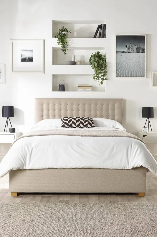 Catherine Lansfield Unisex Opulence Ottoman Storage Bed in Saxon Twill Fabric, Custom Made in Natural Size: King Natural King female