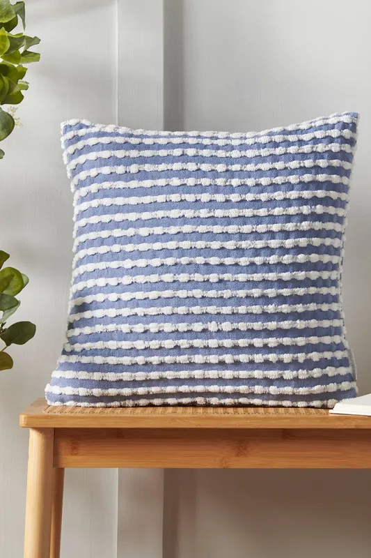Catherine Lansfield 'Stab Stitch' Cushion in Blue Size: 43 cm x 43 cm Blue 43 cm x 43 cm