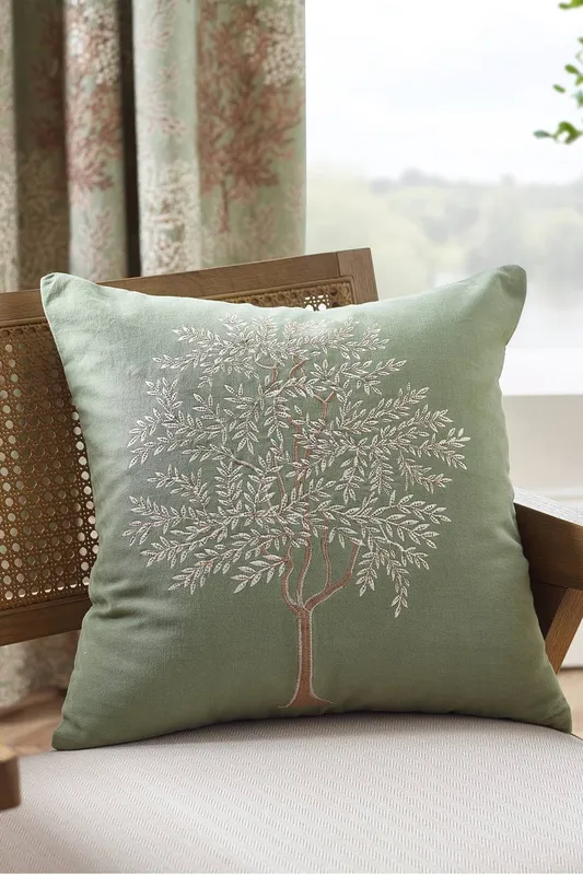Catherine Lansfield 'Woodland Trees' Embroidered Cushion in Green Size: 45cm x 45cm - Green