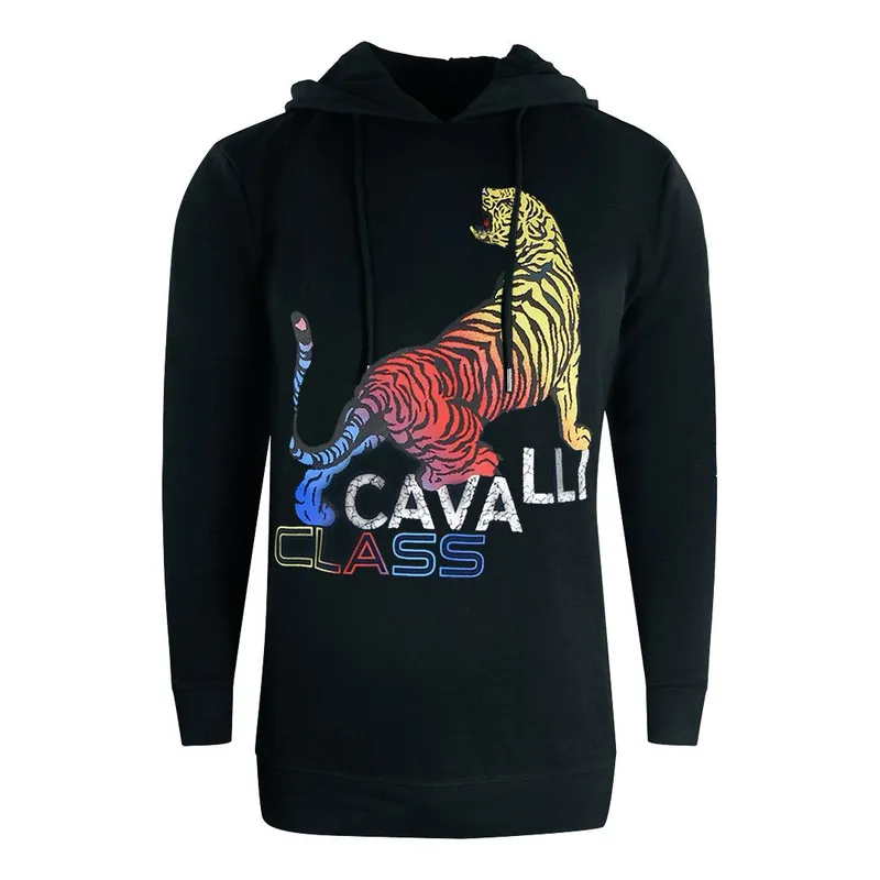 Cavalli Class Men's Bold Tiger Logo Black Hoodie Size: Large Black L